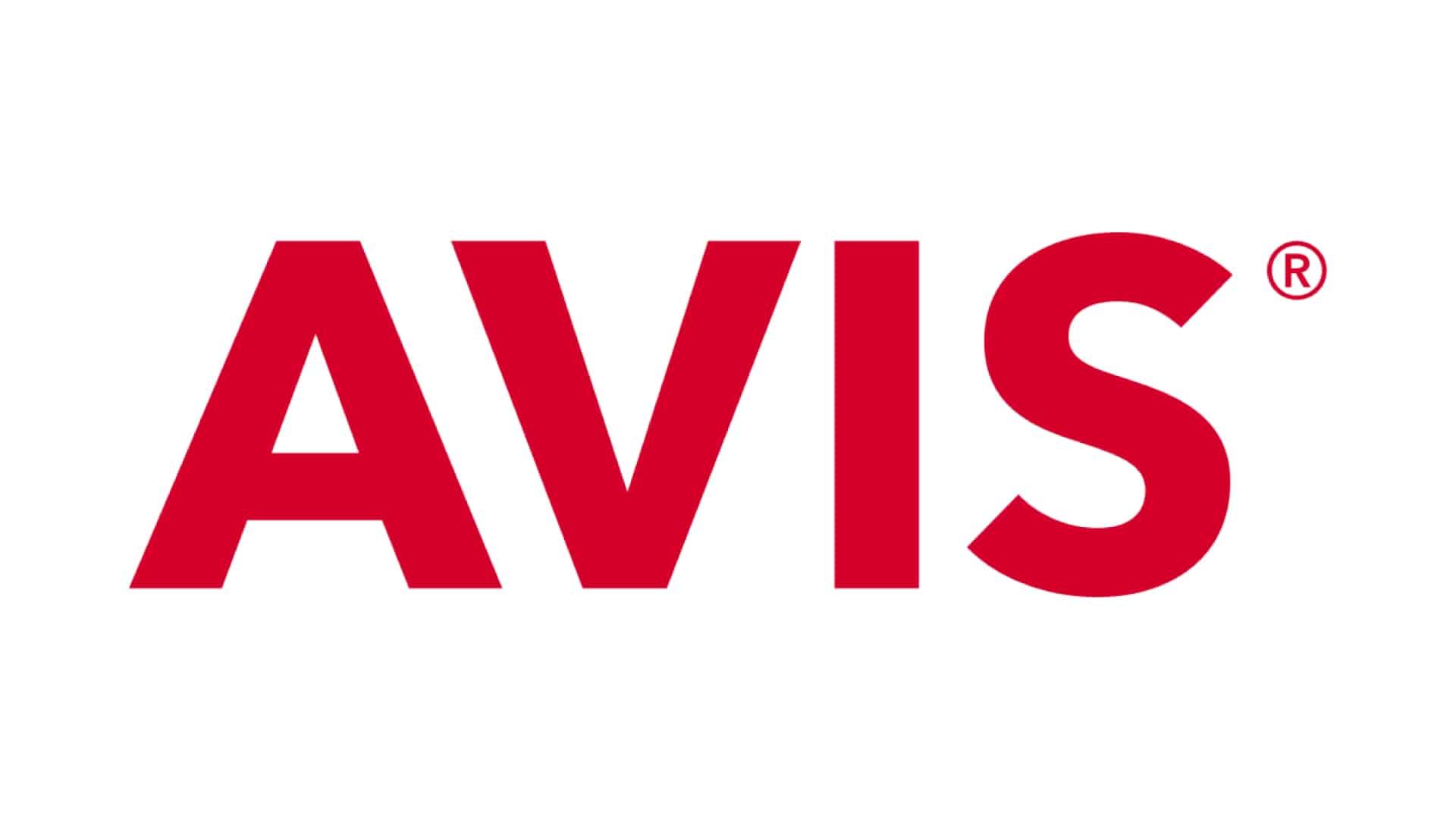 Avis Rental Car Avis logo: bold red wordmark on white background with registered trademark symbol