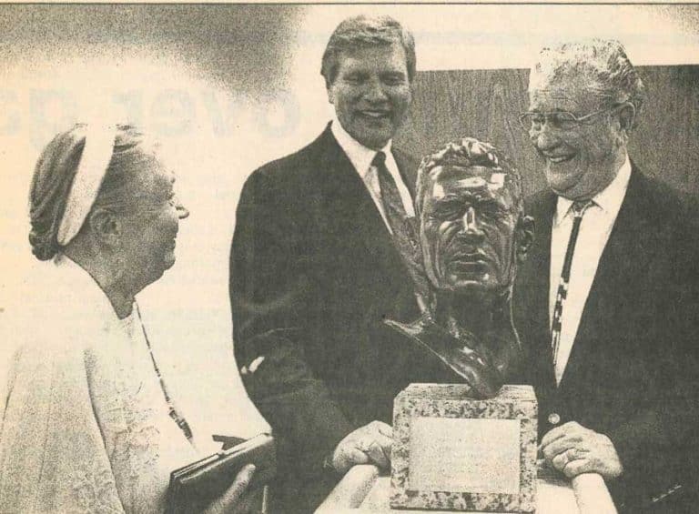 Joe Foss Bust ✈️ Rapid City Regional Airport George Mickelson and Ruth Ziolkowski present a bronze bust to war hero - Joe Foss at Rapid City Regional Airport